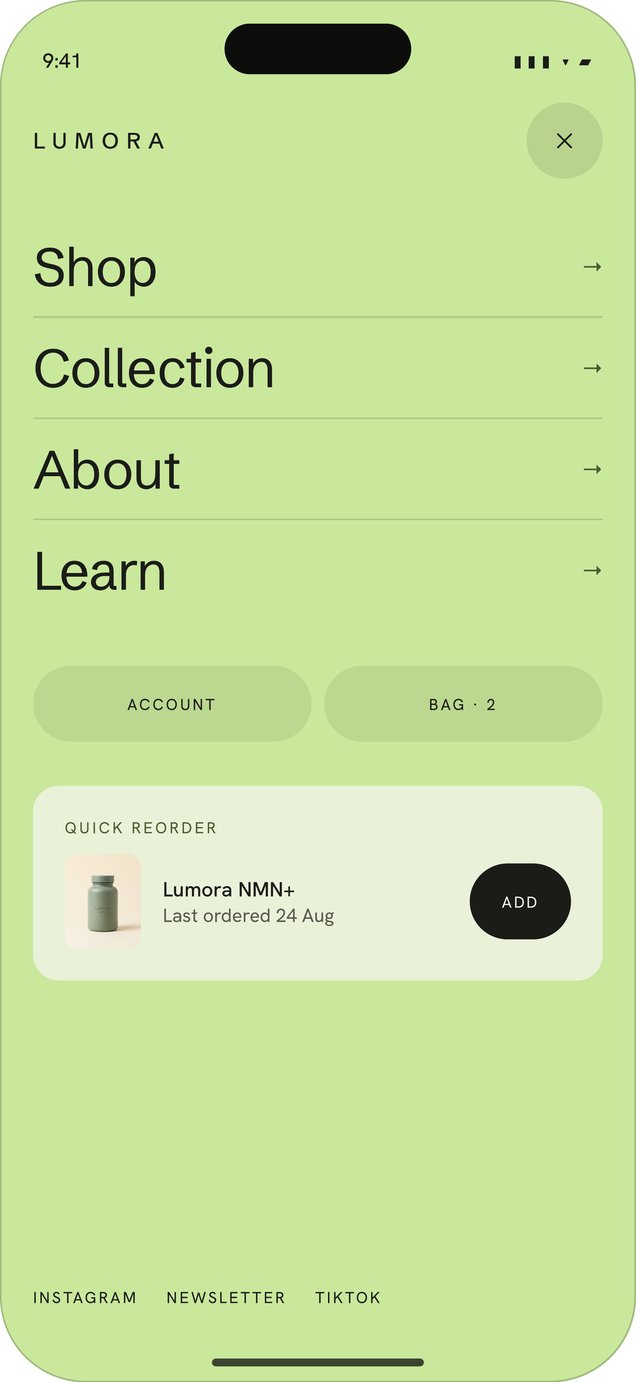 Lumora navigation menu